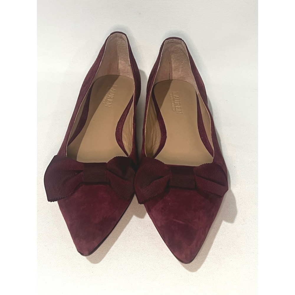 Lauren Ralph Lauren Wine Pointed-Toe Suede Bow Flats